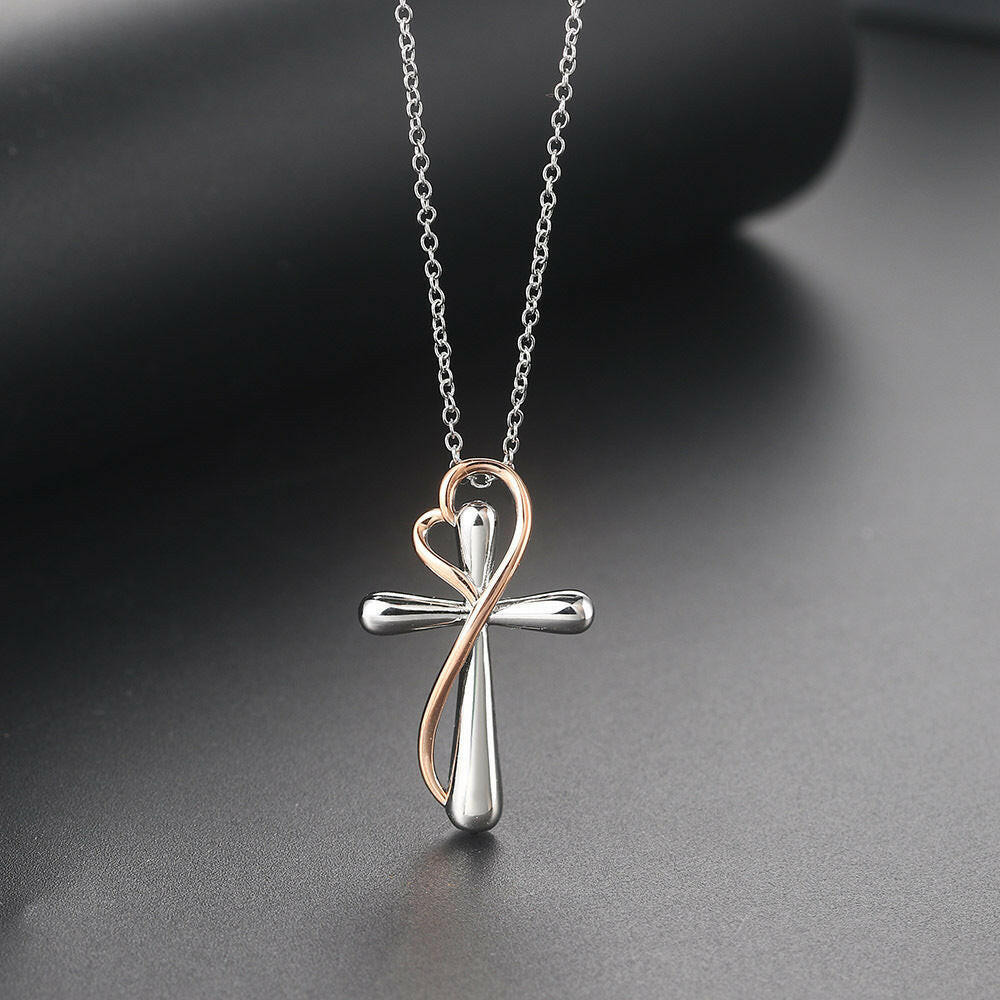 Heart-shaped Cross Necklace, Simple Color, Electroplating