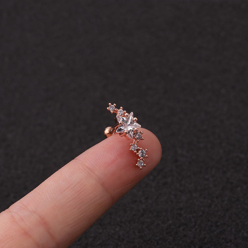 Ear Cartilage Rings & Studs Fashion Geometric 316L Stainless Steel Copper Inlaid Zircon