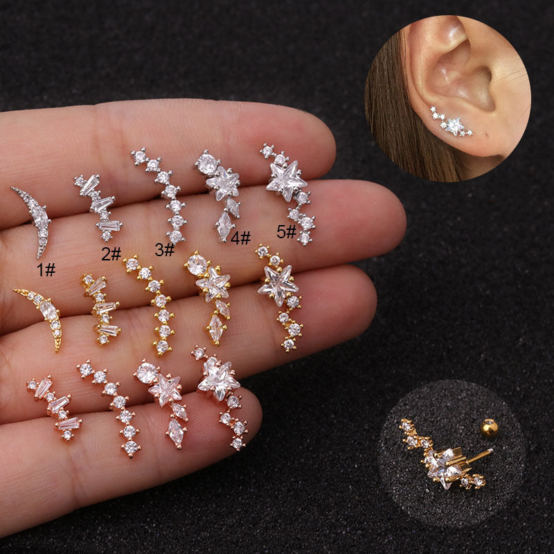 Ear Cartilage Rings & Studs Fashion Geometric 316L Stainless Steel Copper Inlaid Zircon