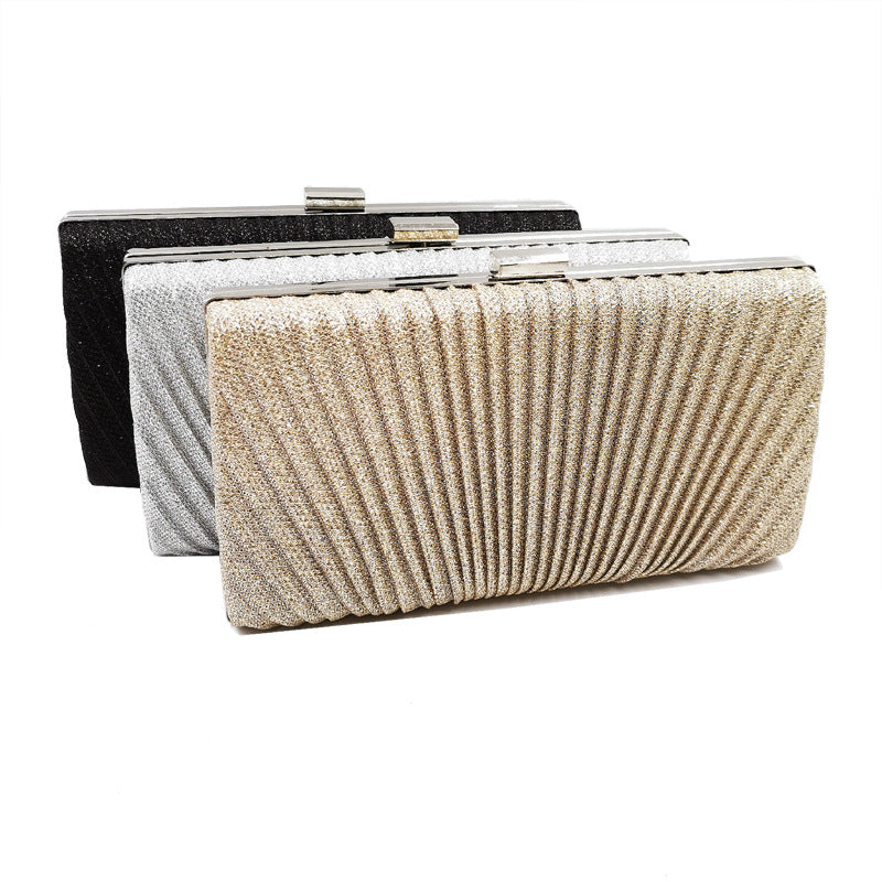 black gold silver pu leather solid color square folds clutch evening bag