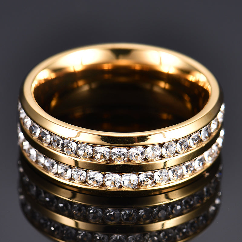 fashion titanium steel rhinestone hypoallergenic ring jewelry