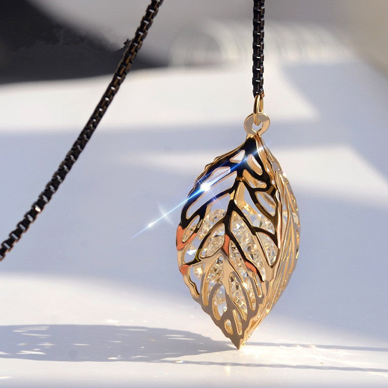 Leaf Tassel Long Necklace Women New Fashion Jewelry Black Necklaces & Pendants