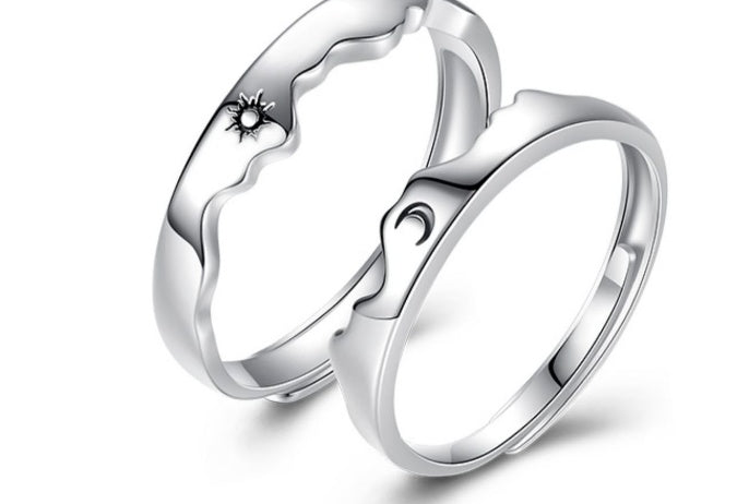 Sterling Silver Pair Sun Moon Mountain Sea Couple Ring Men's and Women's Sterling Silver Pair