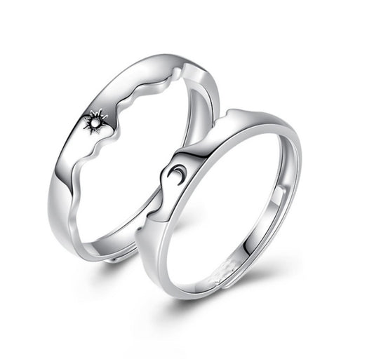 Sterling Silver Pair Sun Moon Mountain Sea Couple Ring Men's and Women's Sterling Silver Pair