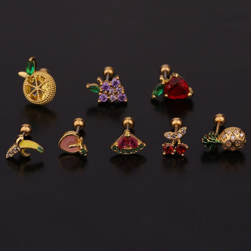 Ear Cartilage Rings & Studs Fruit 316L Stainless Steel Copper Inlaid Zircon