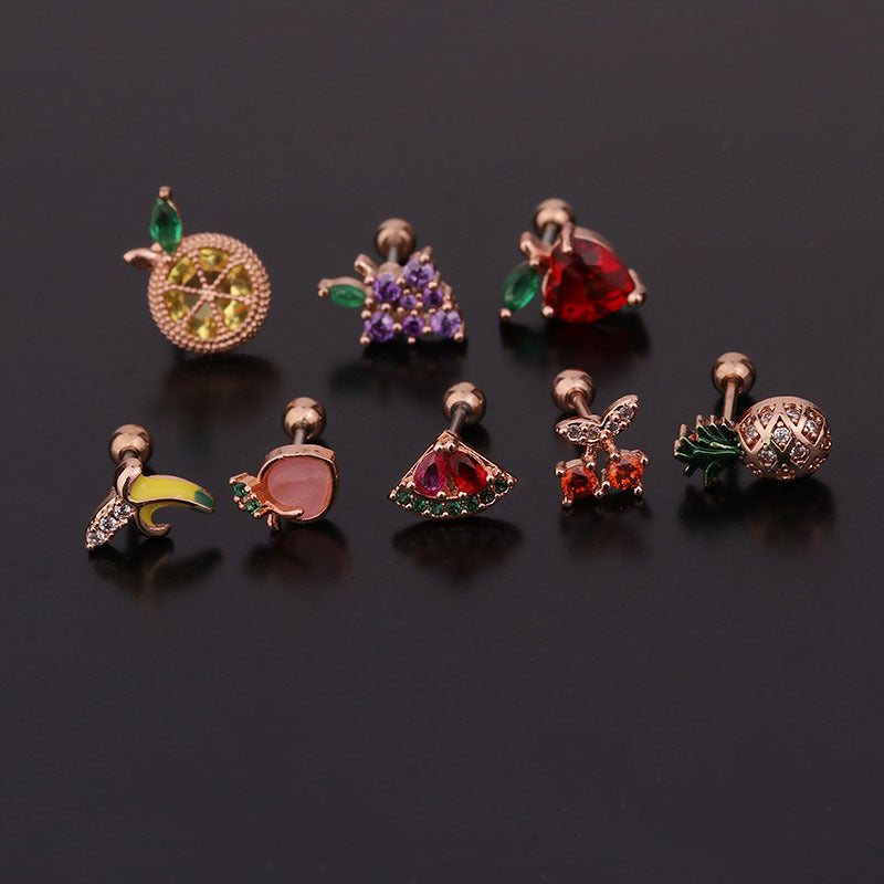 Ear Cartilage Rings & Studs Fruit 316L Stainless Steel Copper Inlaid Zircon