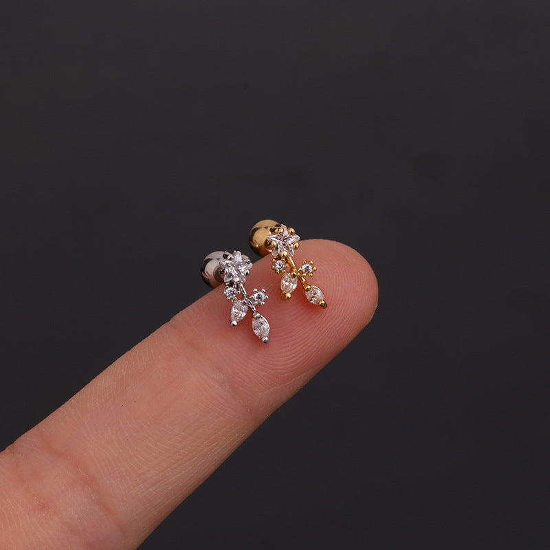 1 Piece Ear Cartilage Rings & Studs Geometric 316L Stainless Steel  Copper Inlaid Zircon