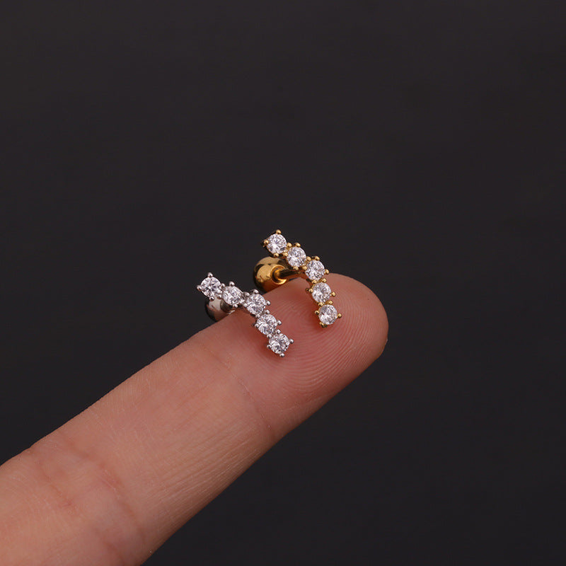 1 Piece Ear Cartilage Rings & Studs Geometric 316L Stainless Steel  Copper Inlaid Zircon