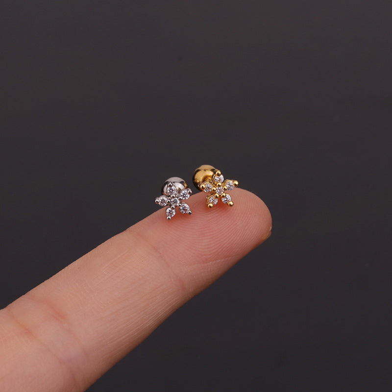 1 Piece Ear Cartilage Rings & Studs Geometric 316L Stainless Steel  Copper Inlaid Zircon