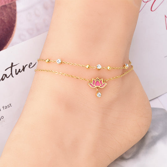 Flower Double Layer Feet Chain Zircon