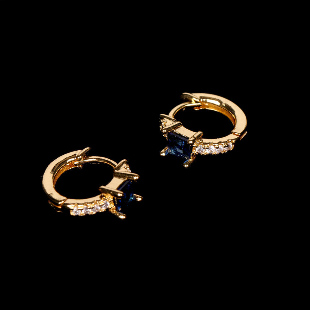 Fashion Geometric Inlaid Zircon Copper Artificial Gemstones Copper Earrings