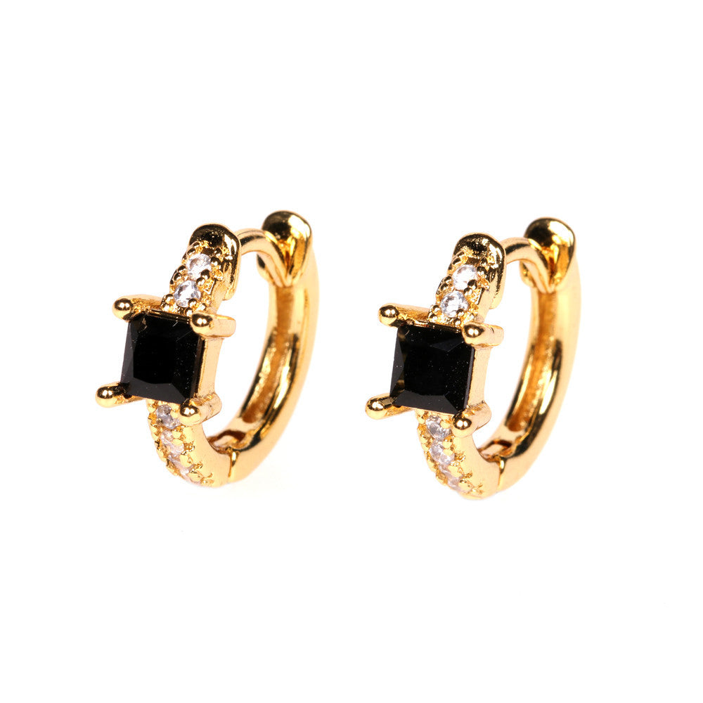 Fashion Geometric Inlaid Zircon Copper Artificial Gemstones Copper Earrings