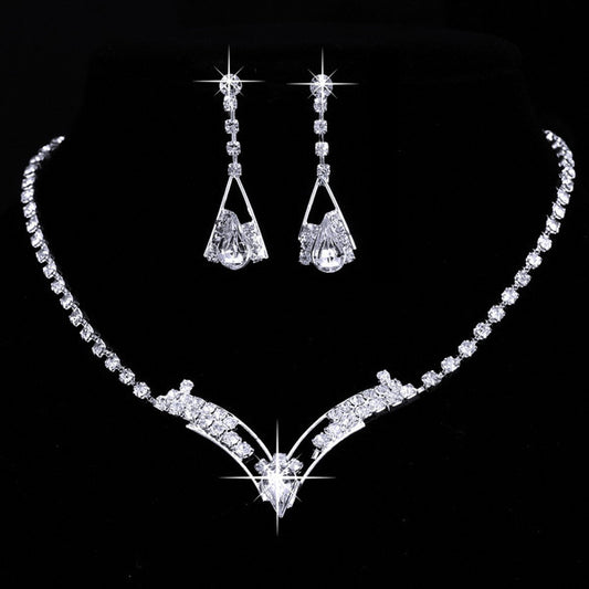 Bride necklace, earring set, silver plated wedding jewelry 2 sets