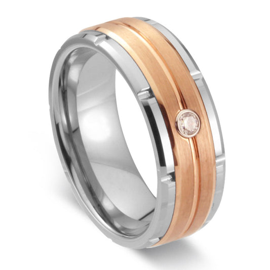 New Tungsten Couple Jewelry Gold-plated Tungsten Steel Diamond Ring