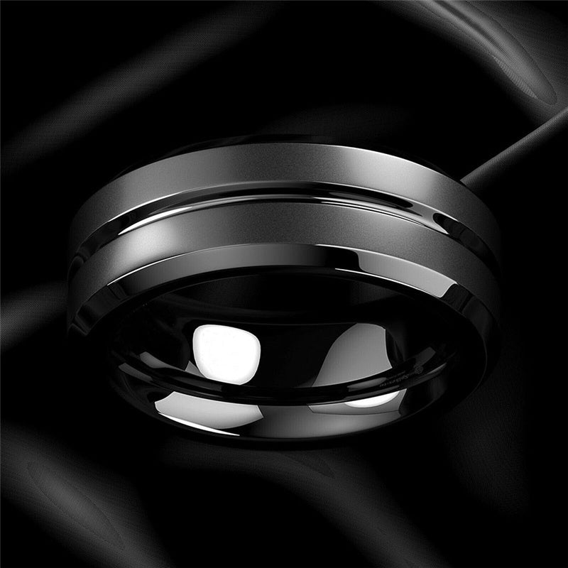 Men's Ring Jewelry Black Groove Matte Stainless Steel