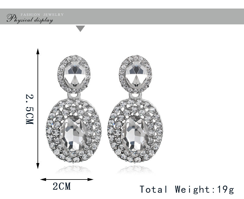 1 pair fashion oval water droplets alloy plating inlay rhinestones women's drop earrings