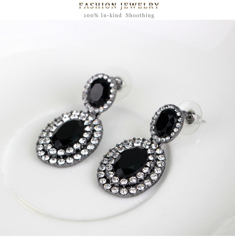 1 pair fashion oval water droplets alloy plating inlay rhinestones women's drop earrings