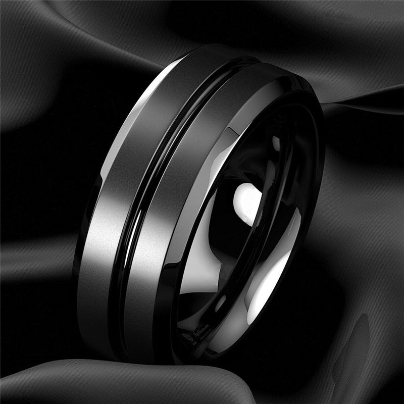 Men's Ring Jewelry Black Groove Matte Stainless Steel