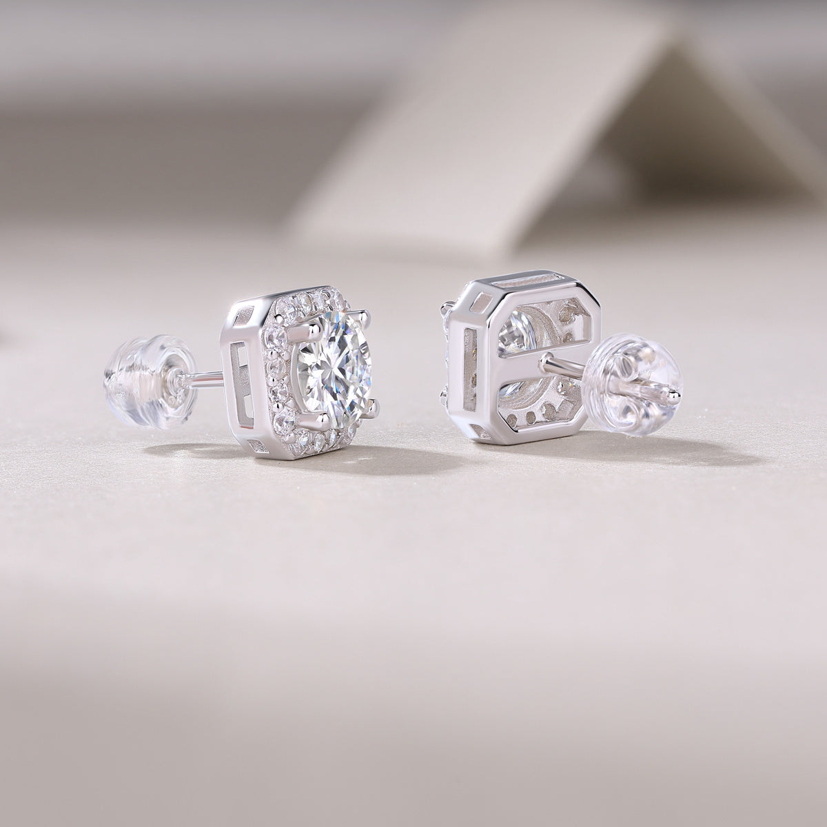 Diamond Earrings, Luxury Diamond Earrings Stud Set With Mosan Diamond Silver Ornaments