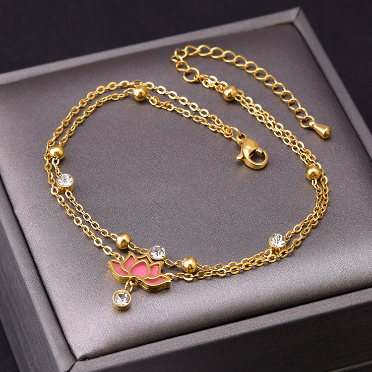 Flower Double Layer Feet Chain Zircon