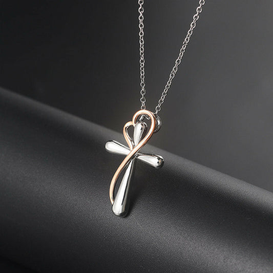 Heart-shaped Cross Necklace, Simple Color, Electroplating