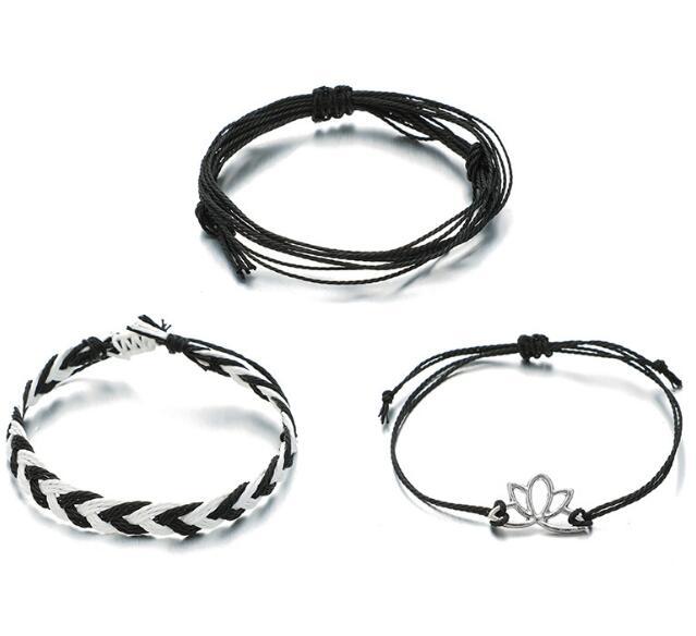 Bohemian Lotus Pendant Hand Woven Black Rope Bracelets