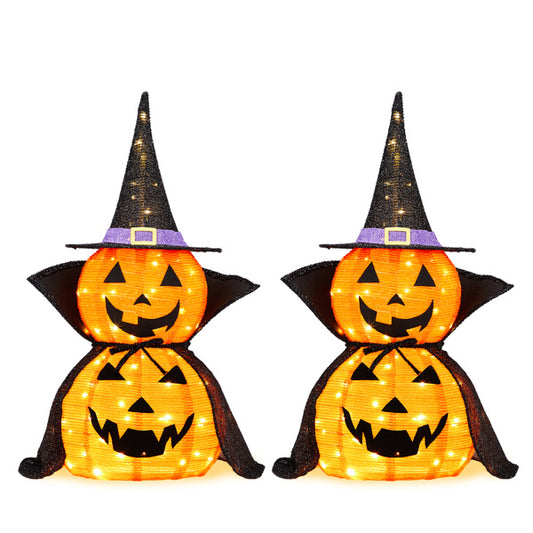 2Packs 3FT Halloween Collapsible Lighted Pumpkin Decoration, 176 LED Pop-Up Pumpkin Lamp With Cape, Plug In Halloween Jack-O-Lantern With Metal Stand For Indoor Outdoor Garden Patio Party Decor