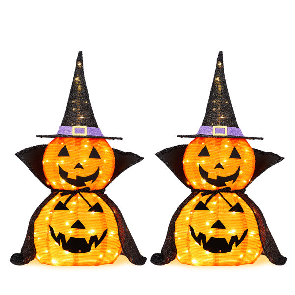 2Packs 3FT Halloween Collapsible Lighted Pumpkin Decoration, 176 LED Pop-Up Pumpkin Lamp With Cape, Plug In Halloween Jack-O-Lantern With Metal Stand For Indoor Outdoor Garden Patio Party Decor
