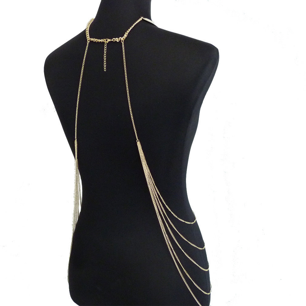 Gold Metal Large Neckband Necklace Tassel Body Chains