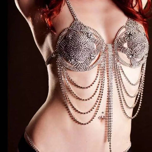 Diamond Tassel Body Chains Nightclub Bikini Chest Necklace