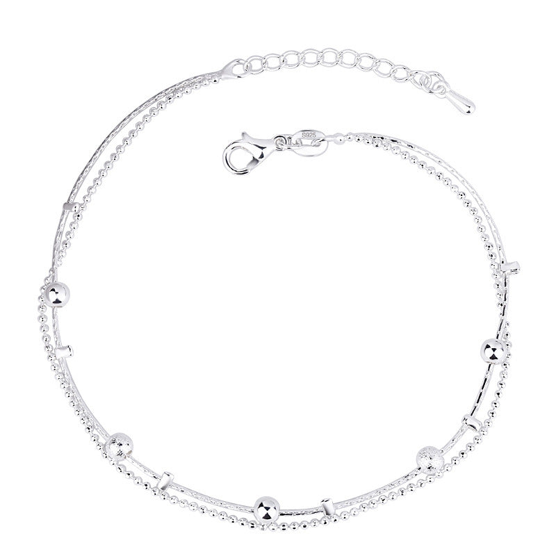 Benmingnian Double Layer Beaded Silver Plated Feet Chain