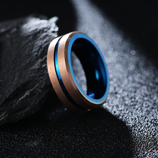 Rose Gold Blue Two-color Tungsten Steel Tungsten Gold Men's Ring
