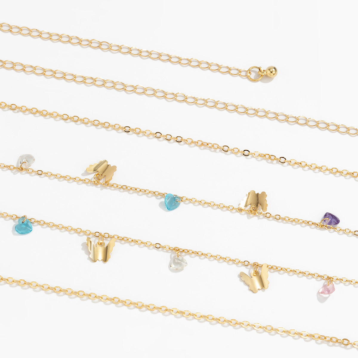 Simple Small Butterfly Heart-shaped Crystal Tassels Waist Chain Female Creative Ethnic Color Body Chains