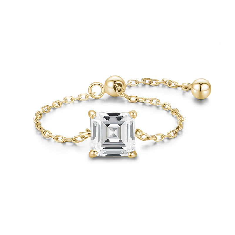 S925 Silver Light Luxury Inlaid Simulation Diamond Zircon Ring Female Opening European And American Ins Tide Silver Jewelry Adjustable Chain Ring