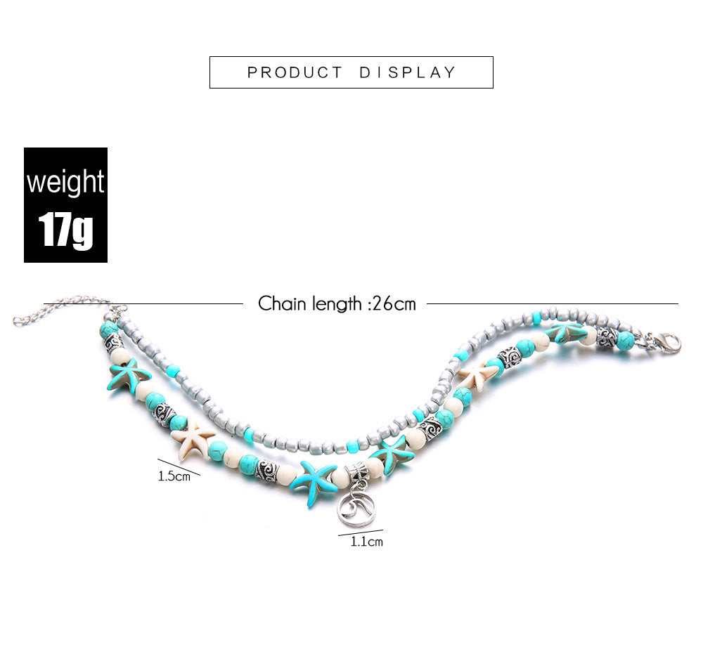 Beach Anklet Sea Turtle Pendant Starfish Turquoise Anklet