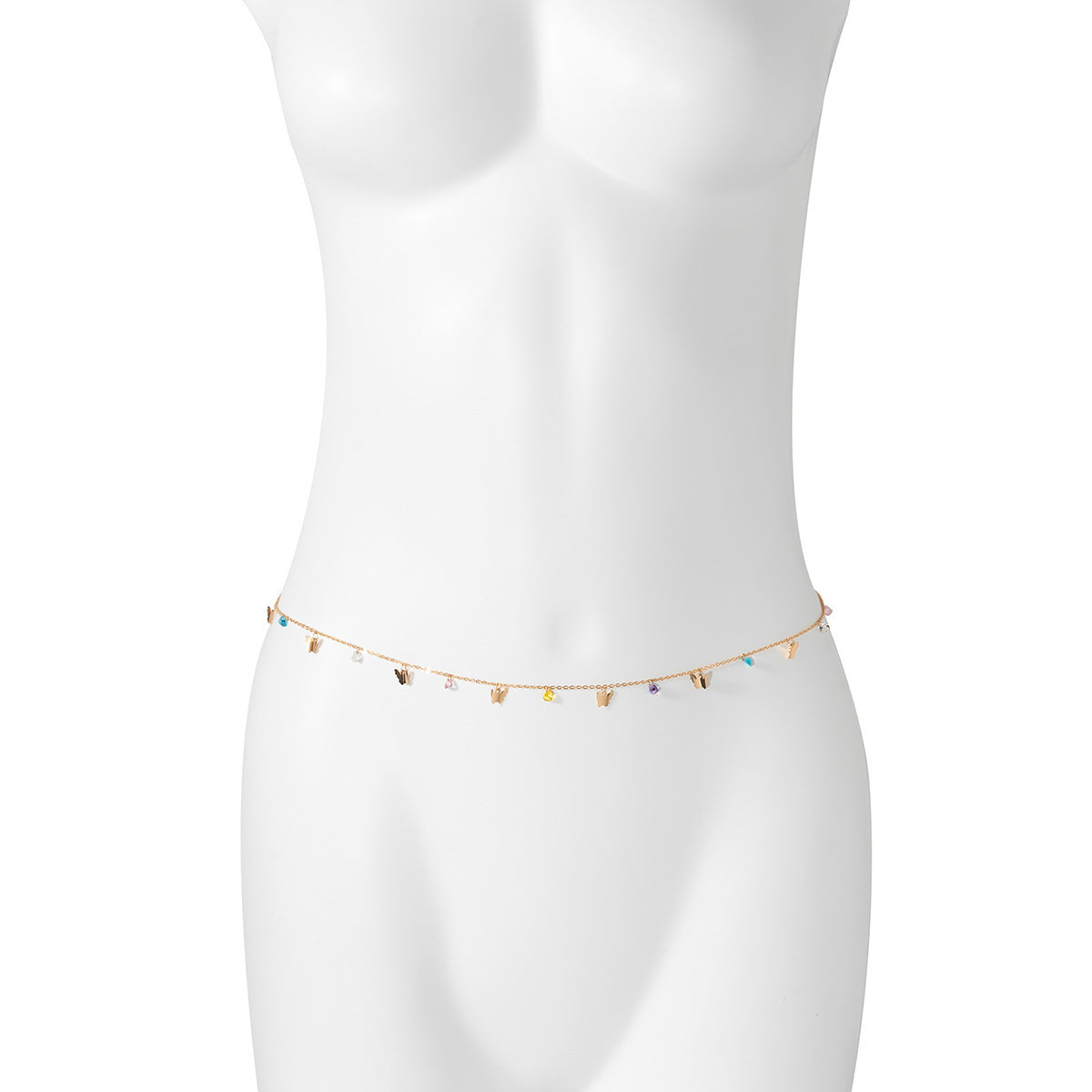 Simple Small Butterfly Heart-shaped Crystal Tassels Waist Chain Female Creative Ethnic Color Body Chains