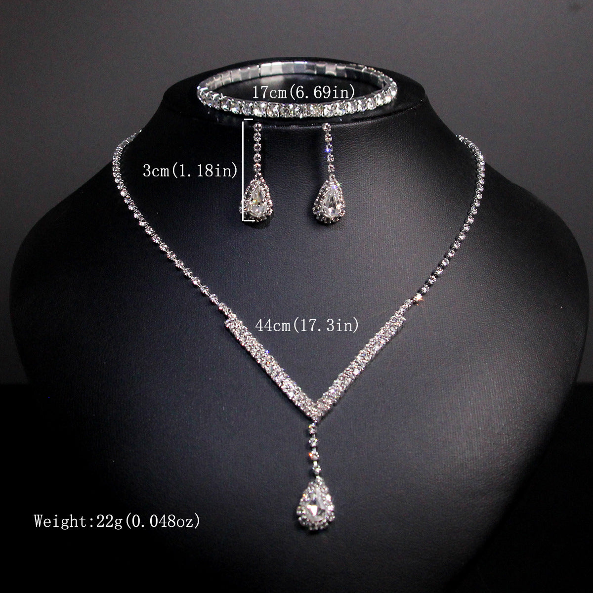 Elegant Lady Streetwear Water Droplets Tassel Heart Shape Copper Alloy Plating Inlay Rhinestones Zircon Women's Earrings Necklace Jewelry Set