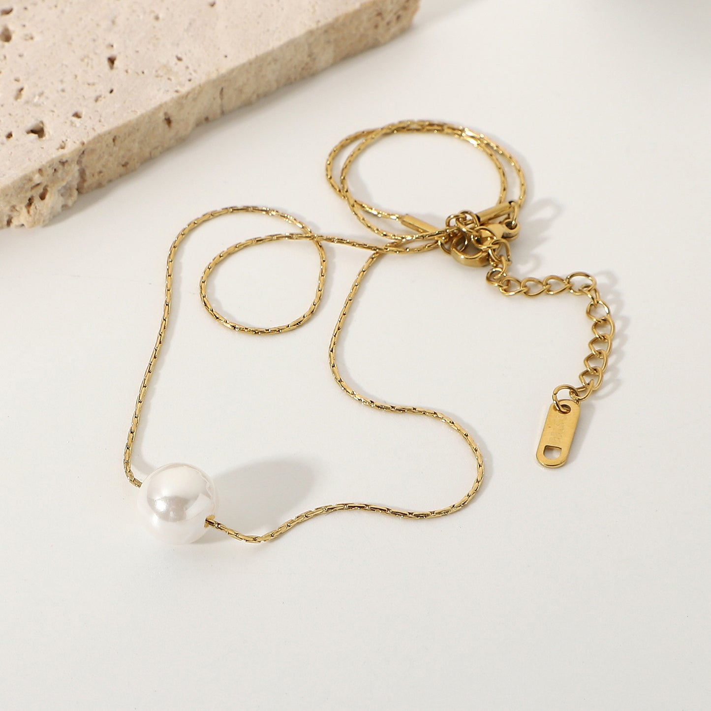 simple 14k stainless steel single pearl pendant necklace