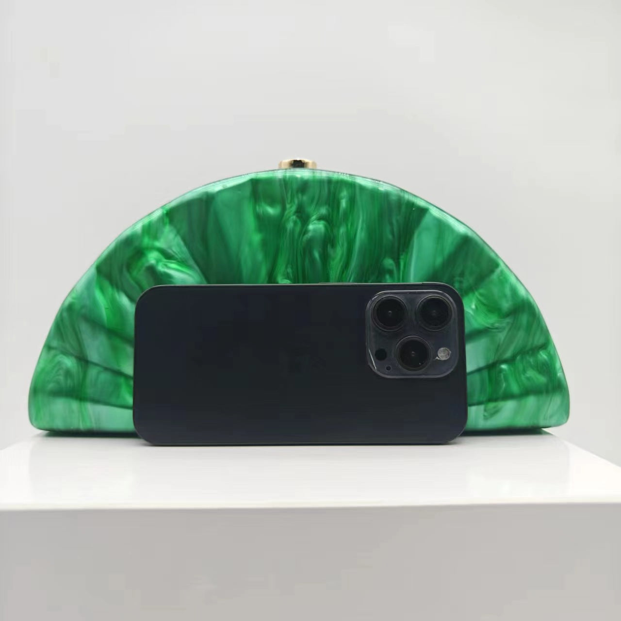 Coffee Green White Arylic Solid Color Semicircle Evening Bags