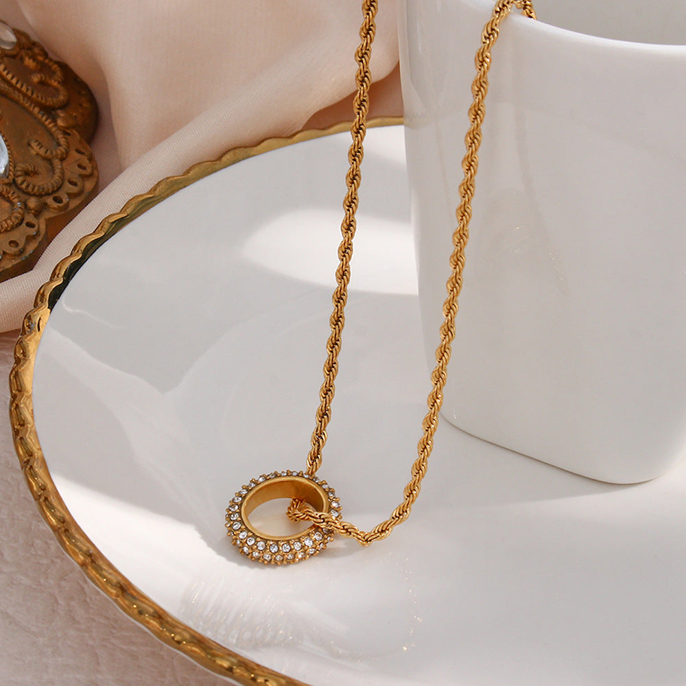 Jewelry Basic Round 304 Stainless Steel 18K Gold Plated Inlaid Zircon Necklace