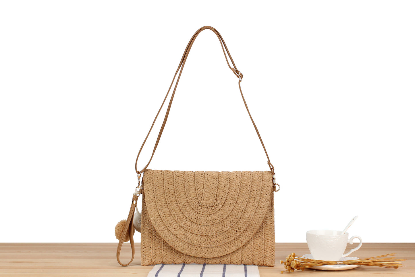 Women's Basic Beach Solid Color Paper string Shopping bags