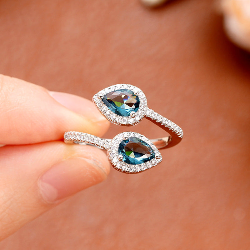 shiny water droplets copper inlay zircon open rings