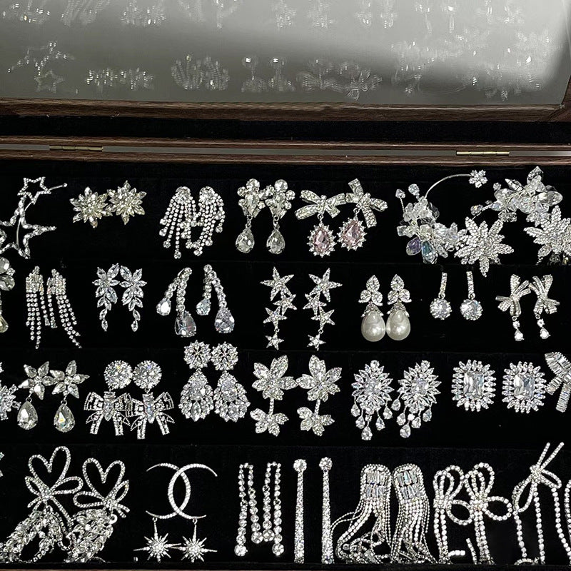 1 pair elegant sweet flower plating inlay alloy rhinestones drop earrings