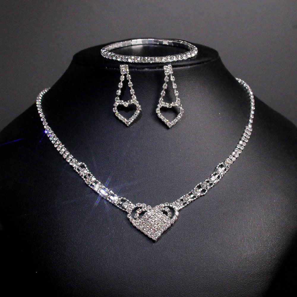 Elegant Lady Streetwear Water Droplets Tassel Heart Shape Copper Alloy Plating Inlay Rhinestones Zircon Women's Earrings Necklace Jewelry Set