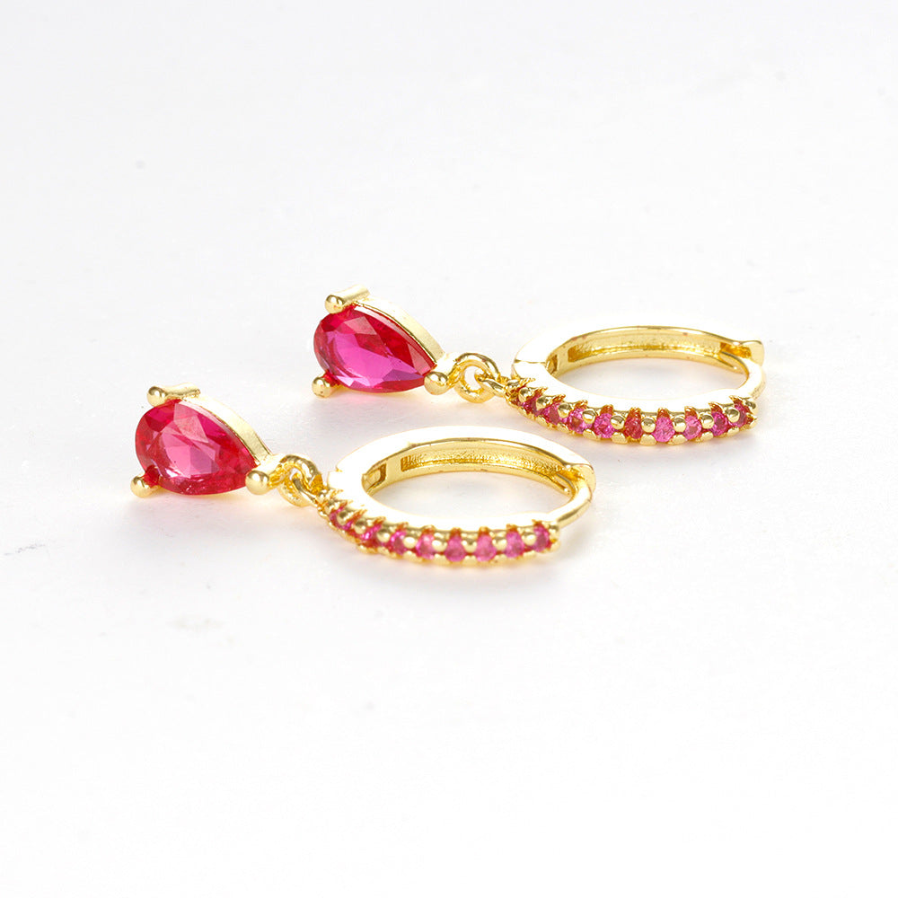 1 pair ig style shiny water droplets plating inlay stainless steel zircon drop earrings