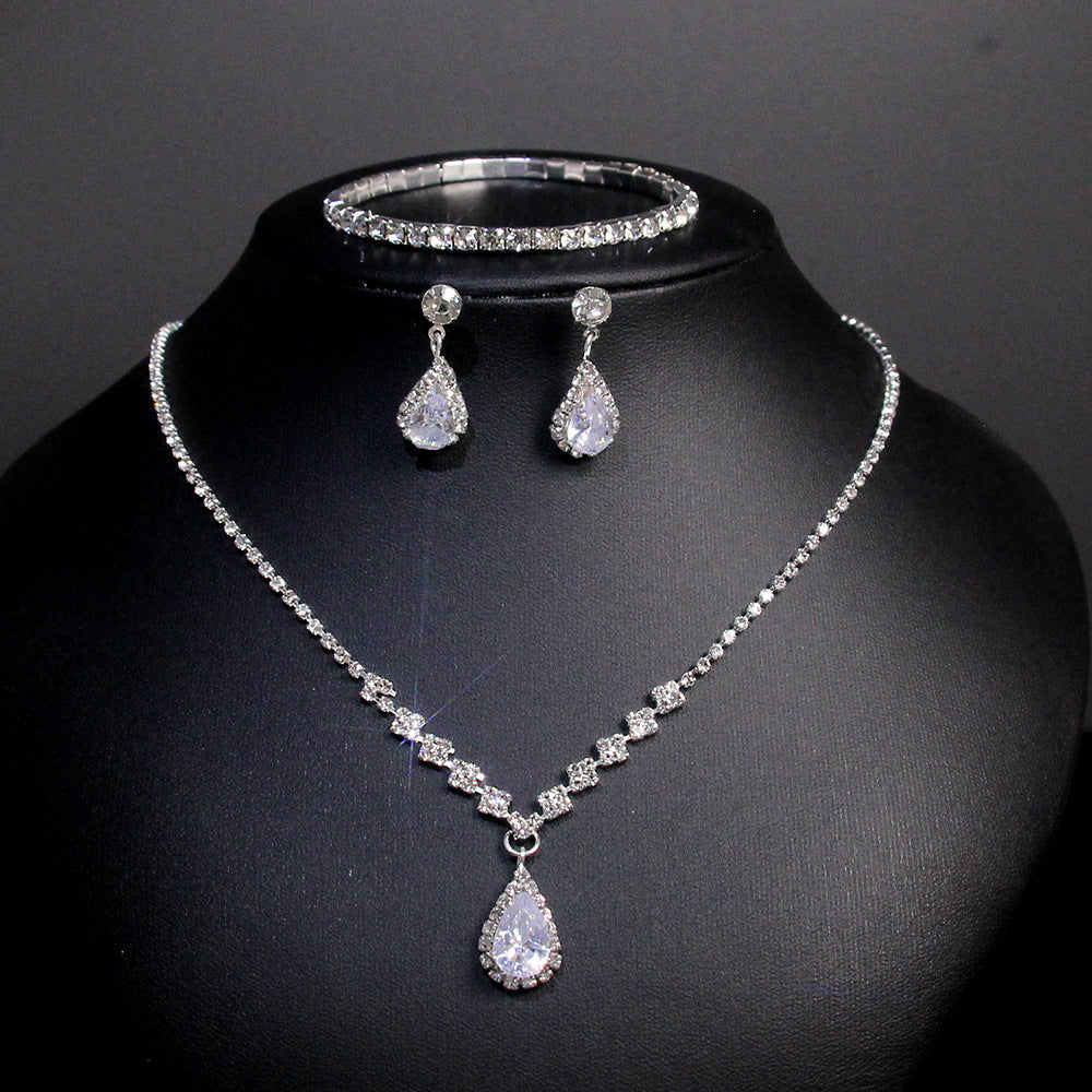 Elegant Lady Streetwear Water Droplets Tassel Heart Shape Copper Alloy Plating Inlay Rhinestones Zircon Women's Earrings Necklace Jewelry Set