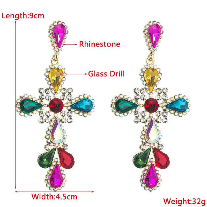 fashion cross alloy inlay rhinestone earrings