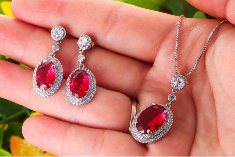 Copper Plating Inlay Oval Zircon Earrings Necklace