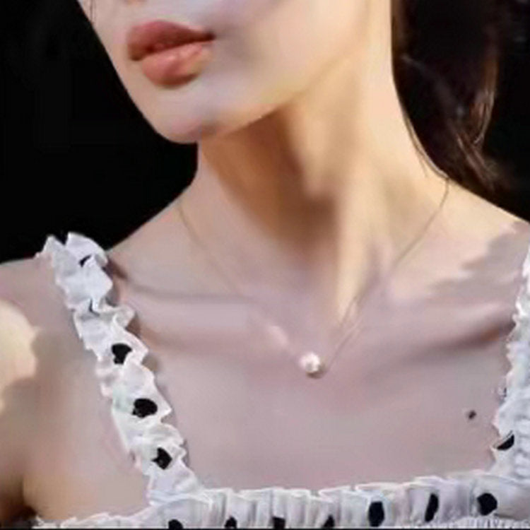 simple 14k stainless steel single pearl pendant necklace