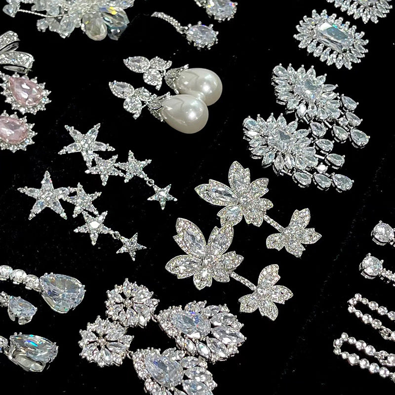 1 pair elegant sweet flower plating inlay alloy rhinestones drop earrings